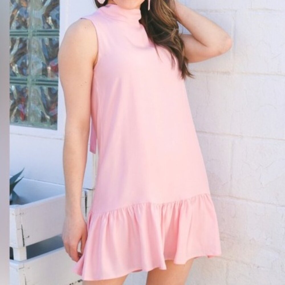 LaRoque Libba Silk Sleeveless Drop Waist Mock Neck Dress